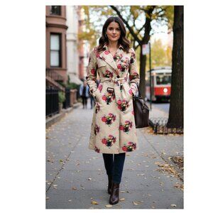 Adam Lippes Women's Beige Floral Print Trench Coat, XS NWOT